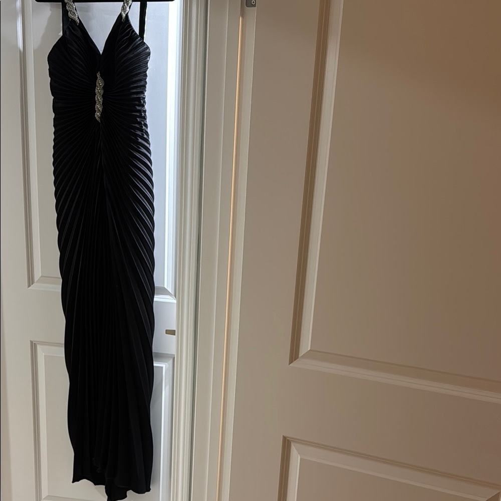 Bellisima,Black Plunge Spaghetti Strap Maxi Gown great for graduations